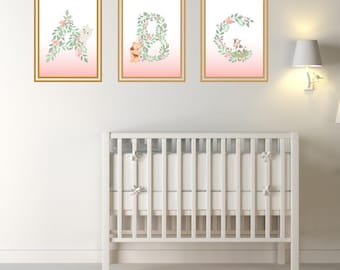 Set of three (3) ABC, floral alphabet, kid bedroom wall art, home decor, baby nursery, digital file, printable, 8.5 x 11, INSTANT DOWNLOAD