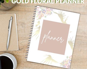 Gold Floral Undated Monthly Daily 2025 2026 Planner | Calendar | Printable planner | Dated | Digital File | INSTANT DOWNLOAD