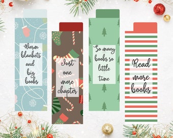 Set of 4 Printable Bookmarks, Quotes, Winter-themed, Christmas-themed, Book Lovers Gift, For Bookworms, Digital File, INSTANT DOWNLOAD