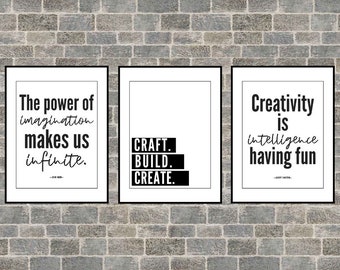Printable Quotes Wall Art, Craft Room, Play Room, Kids Room, 8.5 x 11 in., Set of 3, Décor, Inspirational, Typography Print
