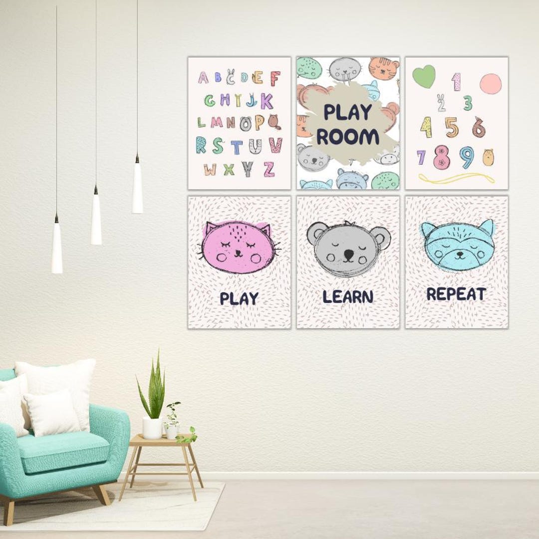 Set of Six Nursery Kids Bedroom Playroom Daycare Printable Wall Art ...