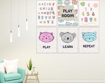 Set of six Nursery kids Bedroom Playroom Daycare Printable Wall Art | Home Décor | Digital file | INSTANT DOWNLOAD | 16 x 20 in