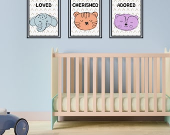 Set of 3 Cute Animals Baby Nursery Bedroom Playroom Printable Wall Art | Home Décor | INSTANT DOWNLOAD | 8 x 10 in