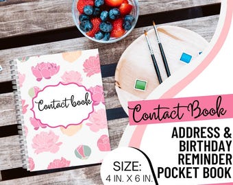 PRINTABLE Contact Tracker | A to Z Address book | Pocket Size | Peonies Design | Digital File | INSTANT DOWNLOAD | 4 in x 6 in
