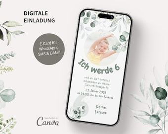 Birthday invitation, digital invitation, birthday, WhatsApp, children's birthday, Canva, template, eCard, Eucalyptus