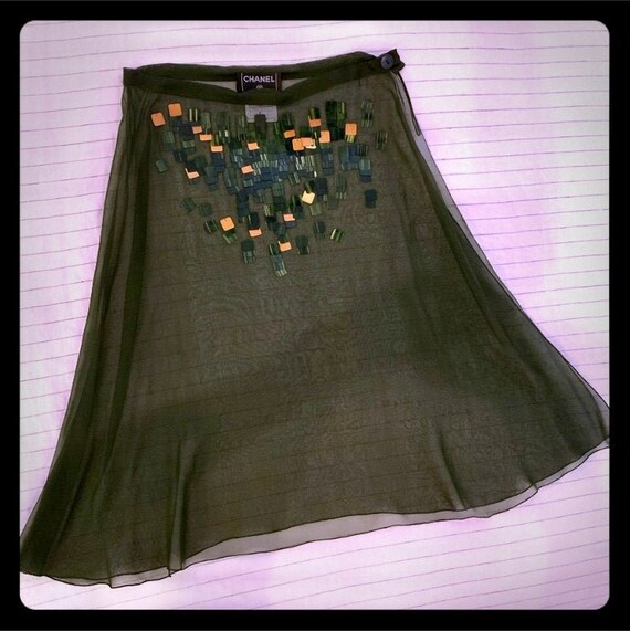 Unique Vintage Chanel Sheer Overskirt Forest Green