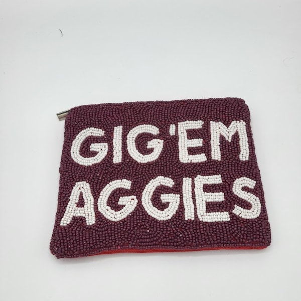 Texas A&M Purse | GIG 'EM AGGIES Beaded Coin Purse | Gorgeous!