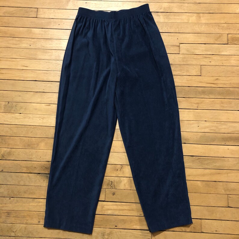 Vintage Briggs navy velour wide leg trouser with elastic waist size M petite