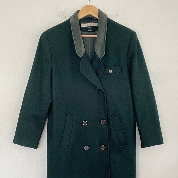 Vtg 90s Green WOOL and Leather Trim PEA COAT