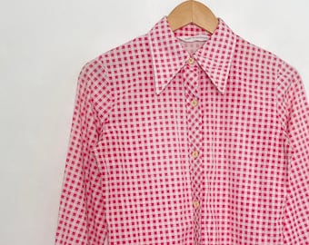 VTG 60s Pink GINGHAM BUTTON_UP