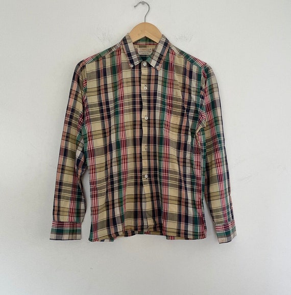 Vtg 50s Thin PLAID Montgomery Ward BUTTON-UP - image 1