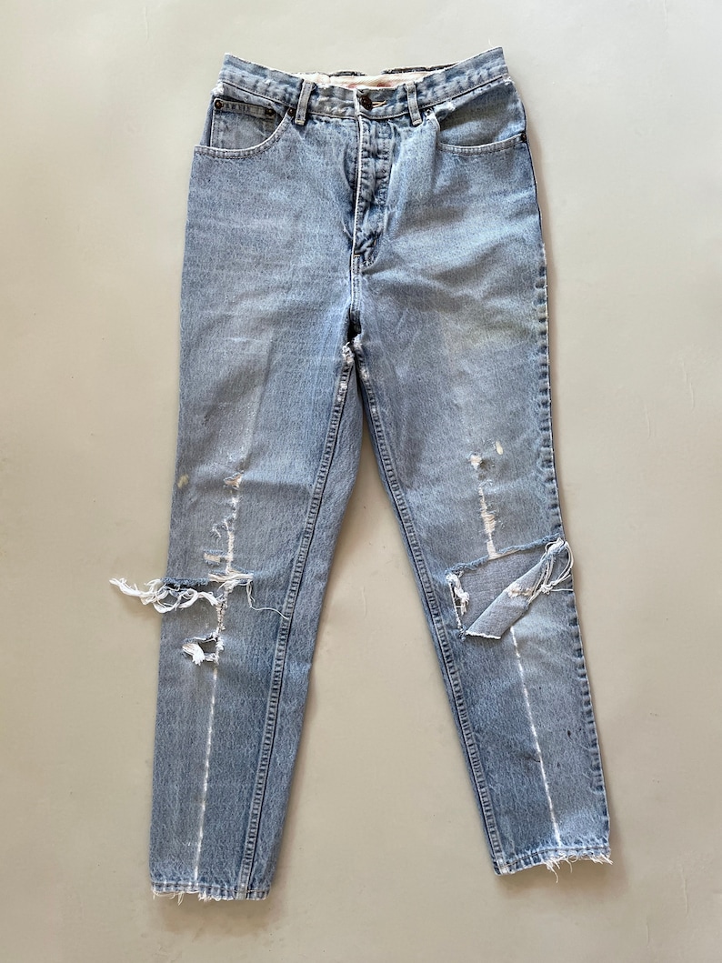 VTG 80s COCA_COLA Distressed Light Wash JEANS 26x28 image 3