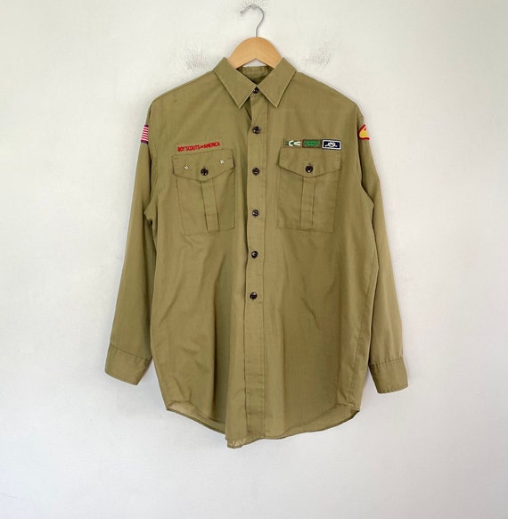 VTG 70s Single Stitched BOY_SCOUTS Uniform BUTTON-UP