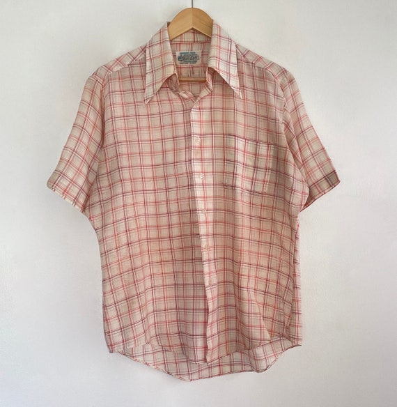 VTG 70s SUPER_THIN Plaid K_MART BUTTON-UP - image 1