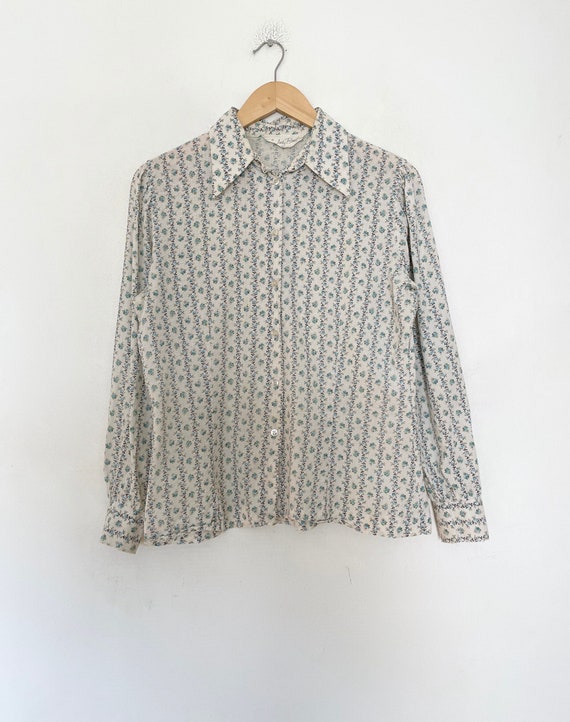 VTG 60s COTTON Floral Button-up BLOUSE