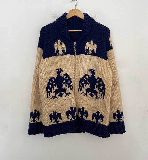 VTG 50s COWICHAN ZIP_UP Eagle SWEATER - image 1