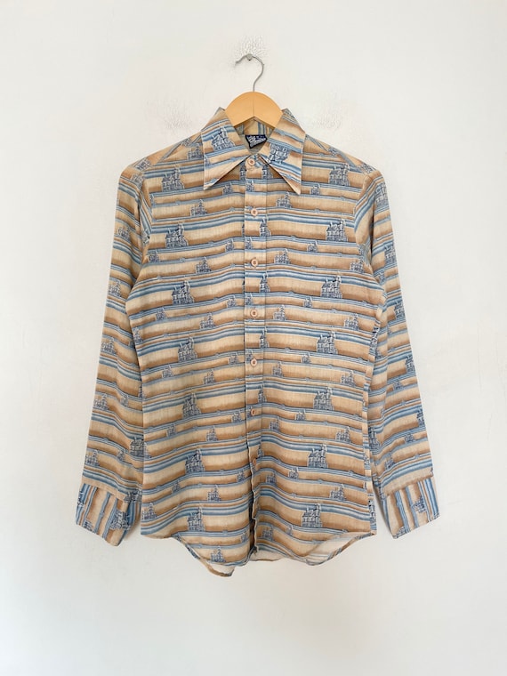 VTG 70s SEARS ALL_OVER_PRINT Button-up SHIRT - image 3