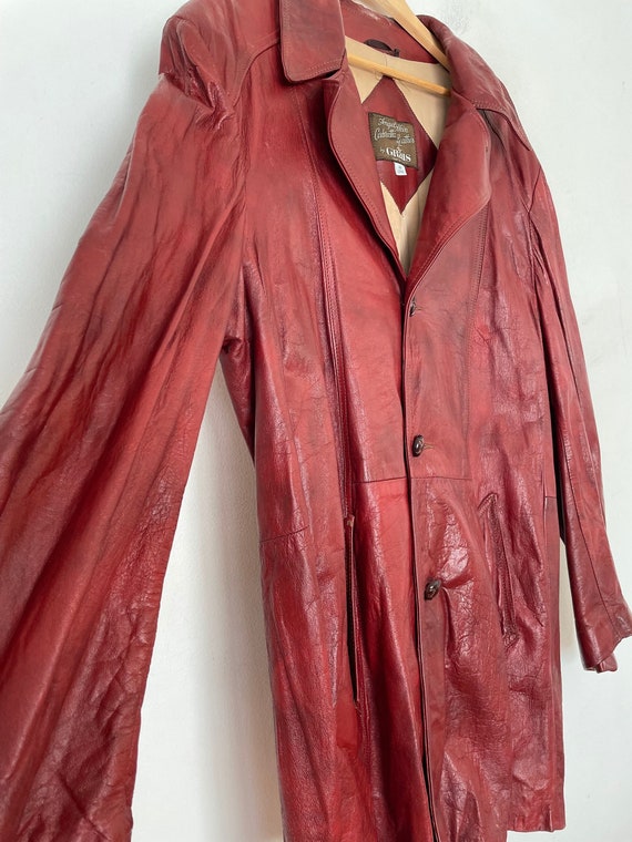 VTG 70s Burgundy Lined LEATHER TRENCH