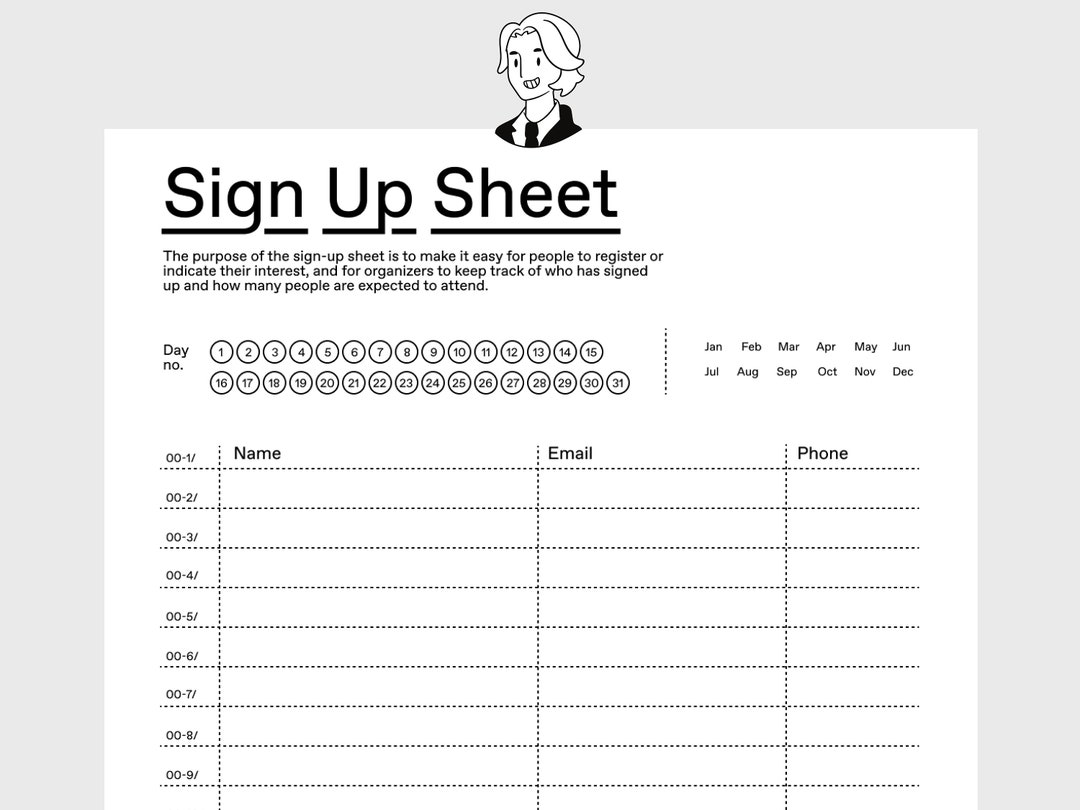 Editable Sign up Sheet Template, Event Sign Up, Customer Sign In, Sign