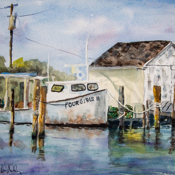 Four Girls II Tangier Island Eastern Shore Chesapeake Bay Delmarva Original Watercolor Painting