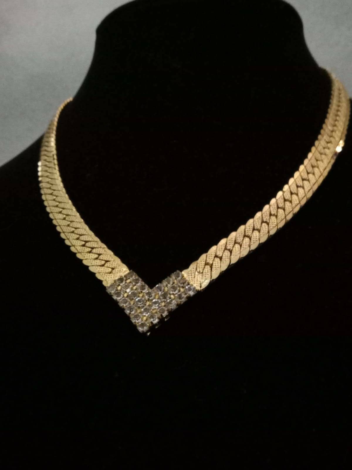 Gold Plated Herringbone 'V' Shape Choker Necklace With Etsy