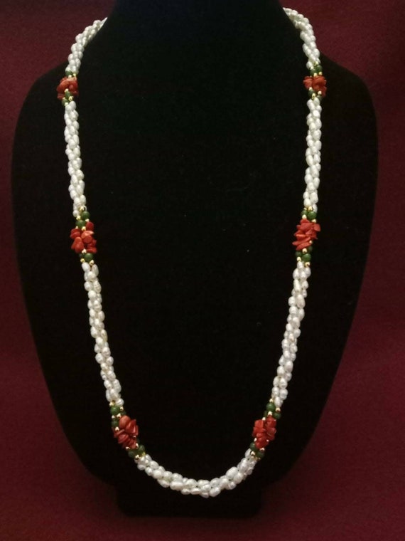 Rice Pearls Coral and Jade Necklace - Etsy