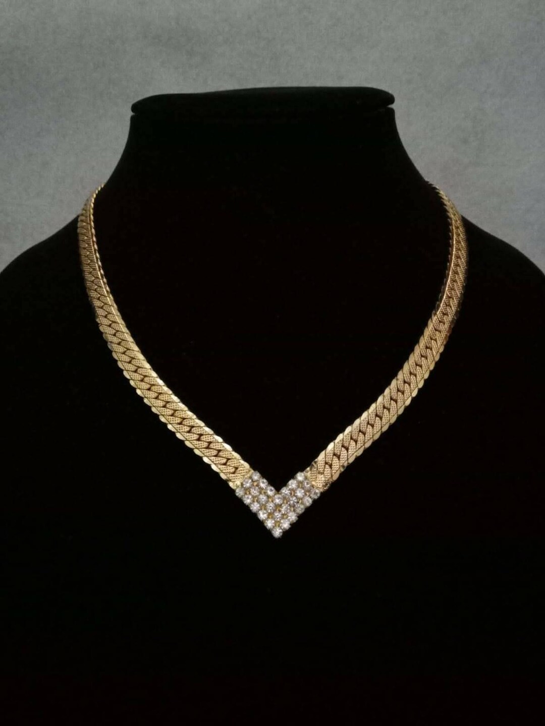 Gold Plated Herringbone 'V' Shape Choker Necklace With Etsy