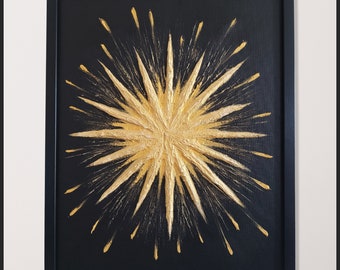 Golden Star Painting, One of a kind Original Painting, Hand Painted Heavy Textured 3D Golden Star