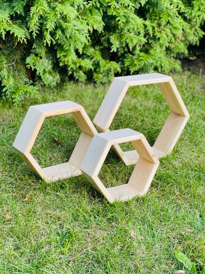 High Quality Wooden Hexagon Shelves Shelf Modern House Rustic Etsy