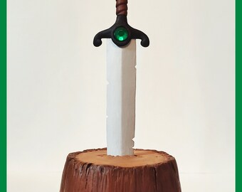 Fantasy Sword in Trunk Polymer Clay Figurine Sculpture