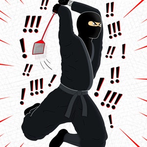 Fly-Swatter Ninja Attack Art Print Poster 8.5&quot; x 11&quot;