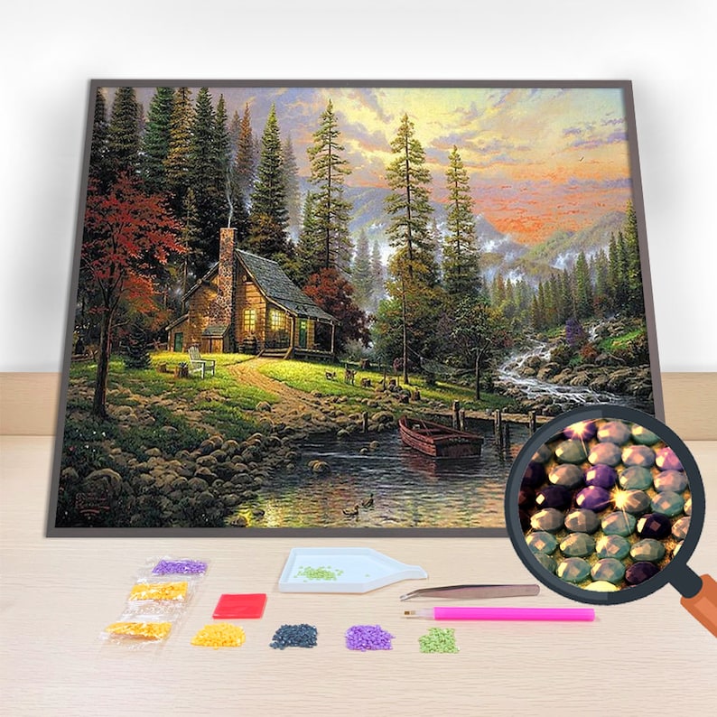 Cottage DIY Painting Kit for Craft Lovers Fall Cottage DIY Painting By Diamonds Kit Vacation theme Paint by Diamonds Kit