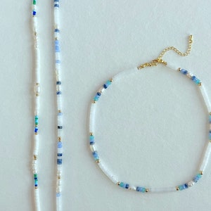 The Outer Shore Collection Luxe Stone & Freshwater Pearl beaded necklaces | Gold filled Beaded boho summer disk bead jewelry | Beach chokers
