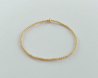 2mm 14k Gold Filled Beaded Stretch Bracelet | Seamless round ball gold filled elastic stacking bracelet, dainty minimalistic jewelry, gift