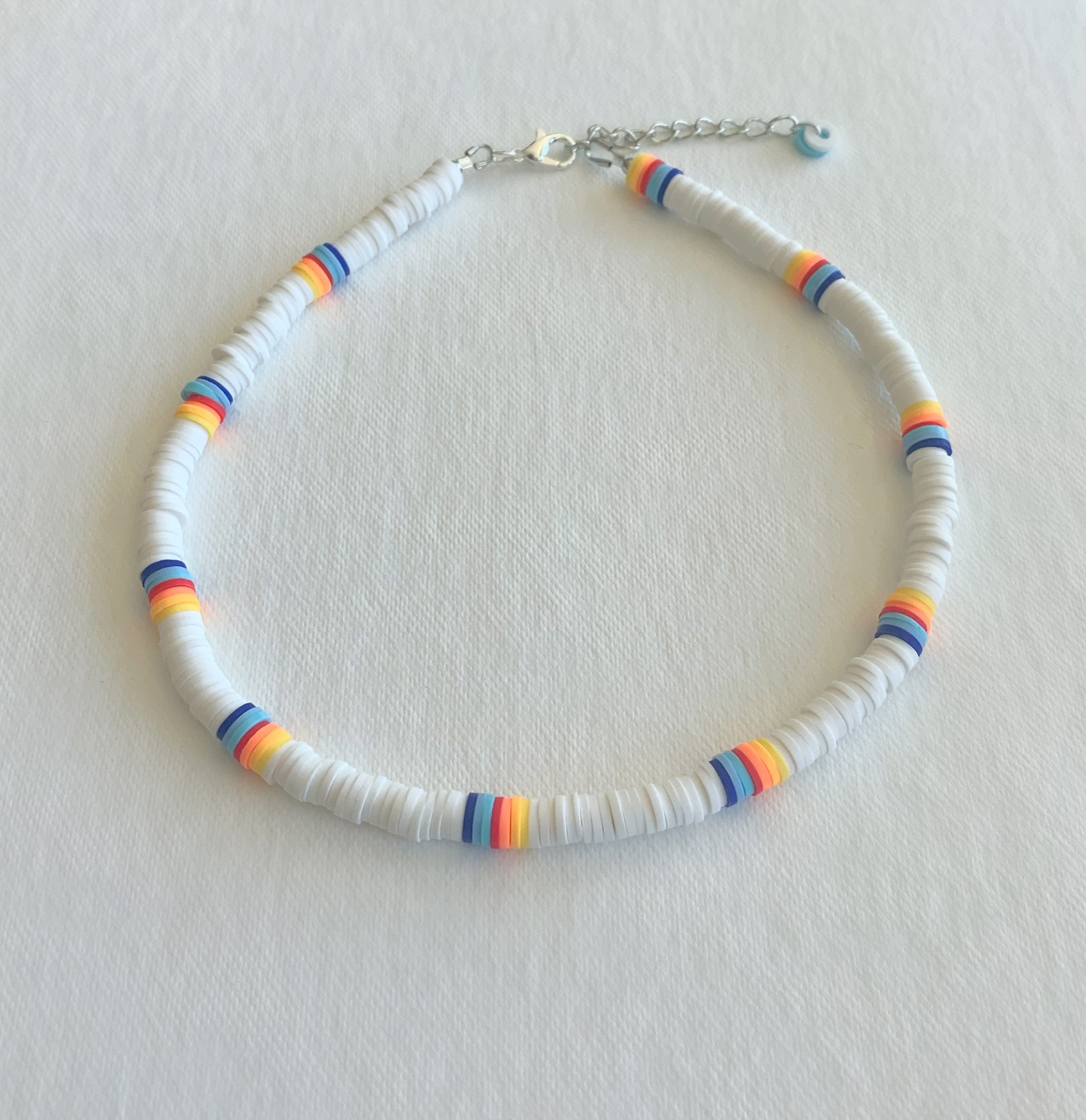 Tropical Sky Heishi Disk Bead Necklace, Disk Bead Choker Tropical Sky Heishi Disk Bead Necklace, Disk Bead Choker