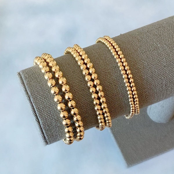 Gold Filled Bead Bracelet, 3mm 4mm 5mm 14k gold filled ball bead bracelet, gold bracelets, gold stacking bracelets, gold stretch bracelets