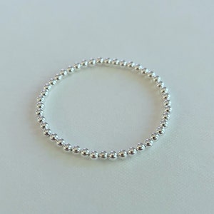 4mm 925 Sterling Silver Beaded Stretch Bracelet | Round silver beaded elastic bracelet, minimalist dainty everyday stacking bracelet, gift