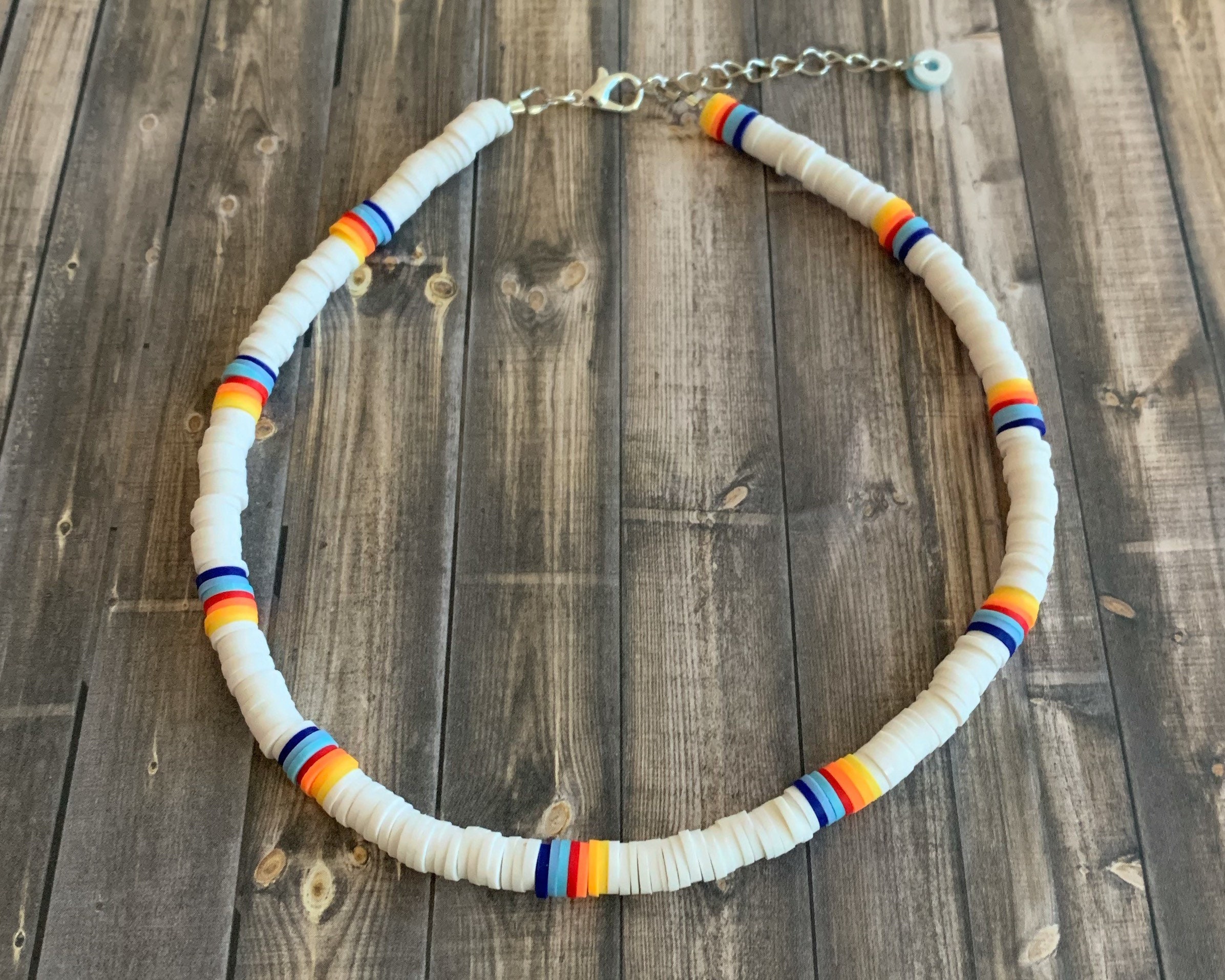 Tropical Sky Heishi Disk Bead Necklace, Disk Bead Choker