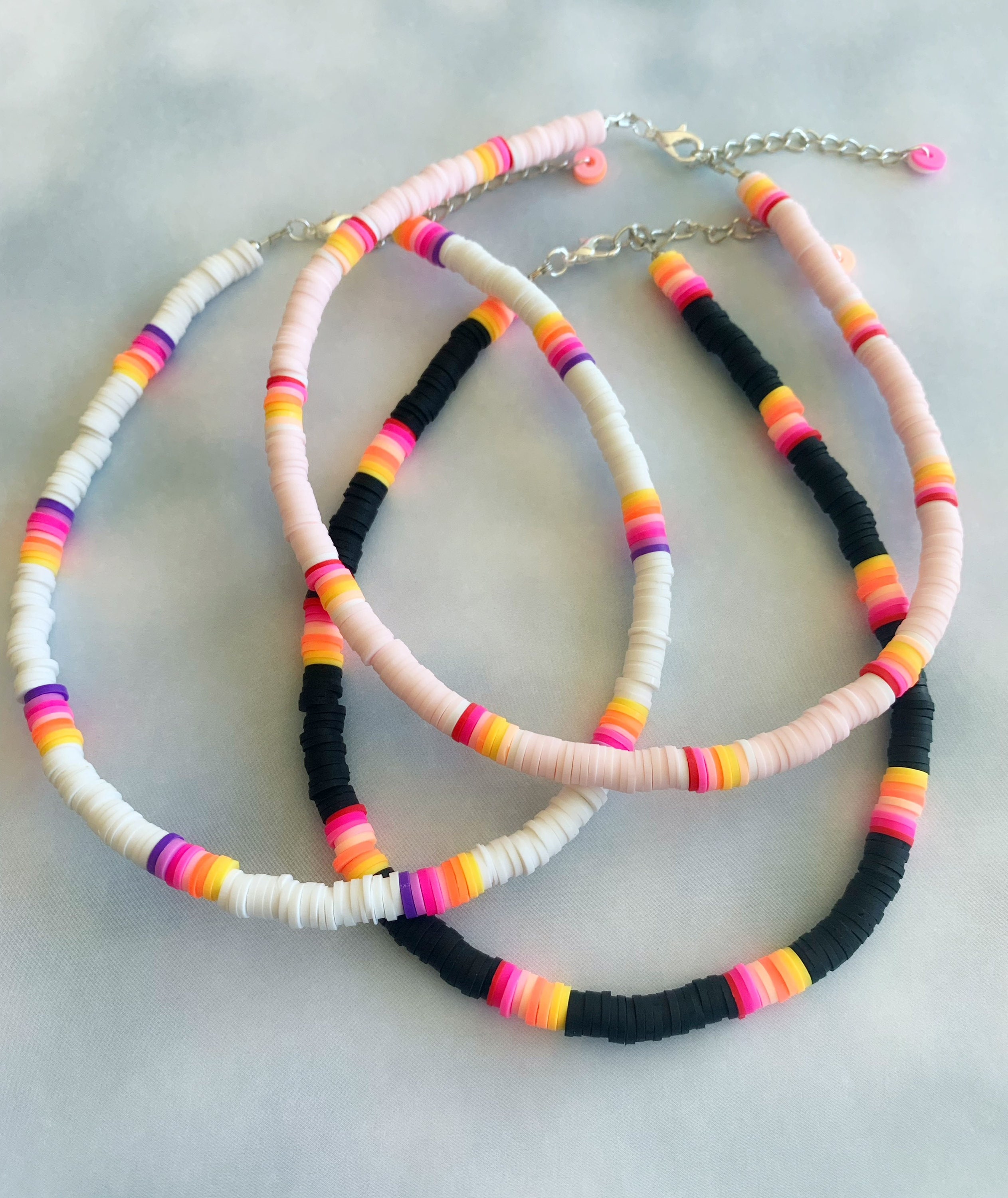 Sunset Color Heishi Disk Bead Necklace Disk Bead Choker - Etsy