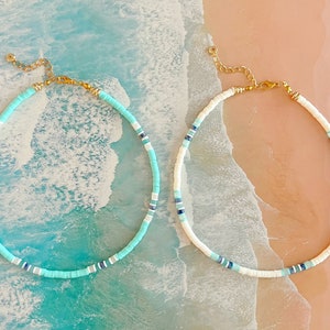 Clay Polymer Heishi disk Bead Patern Beaded Necklace | Boho flat bead natural gemstone choker | colorful beaded handmade beach jewelry gift