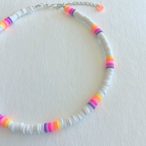 Tropical Sunset Heishi Disk Bead Necklace, Disk Bead Choker Necklace ...