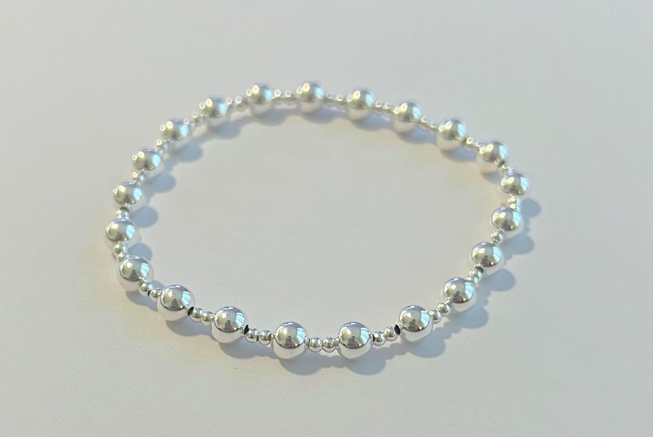 925 Sterling Silver Beaded Stretch Bracelet | Sterling Silver 