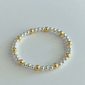 Sterling Silver & Gold Filled mixed metal Beaded Stretch Bracelet | minimalist dainty silver and gold elastic stacking bracelet, gift