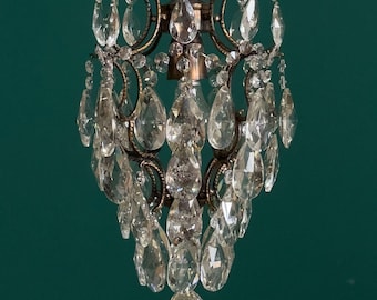 Antique / Vintage Brass & Crystals Cage Style Small Gothic Chandelier (1-Light)