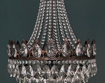 Antique / Vintage Grand Size French Empire Brass & Crystal 6 Tiered Chandelier (6-Light)