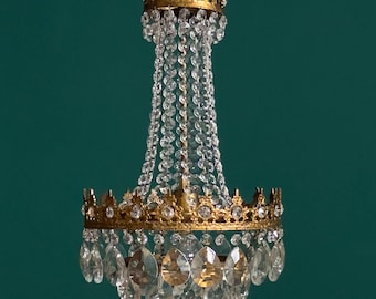 Antique / Vintage Small Brass & Crystal Chandelier (1-Light)