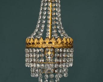 Lampadario antico/vintage in ottone e cristallo (1 luce)