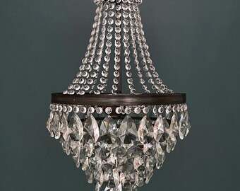 Antique / Vintage Medium French Empire Brass & Crystal 5 Tiered Chandelier (3-Light)