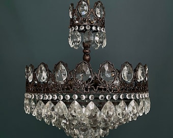 Antique / Vintage Brass & Crystals 6 Tiers 6 Lights HUGE Chandelier  , Ceiling Lamp  1960’s USA Duty Free !!!