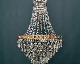 Antique / Vintage Grand Size French Empire Brass & Crystal 6 Tiered Chandelier (6-Light)